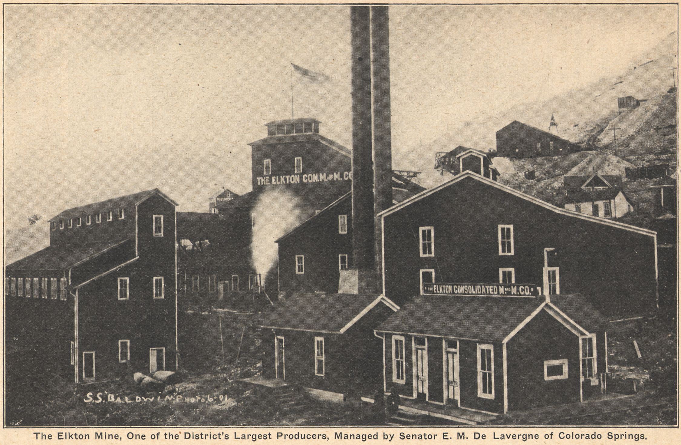 View Elkton Mine complex, photo by Baldwin, June 1901