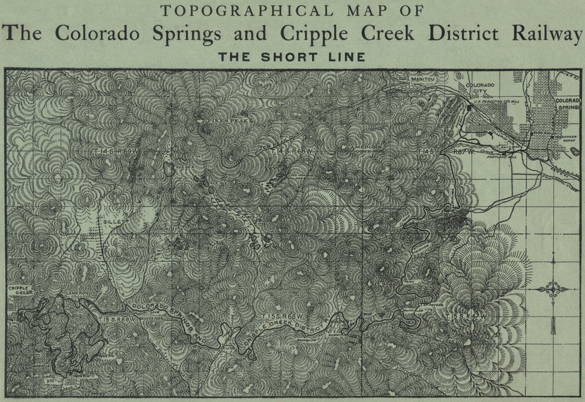 Topographical Map of The Colorado Springs and Cripple Creek District Railway - The Short Line