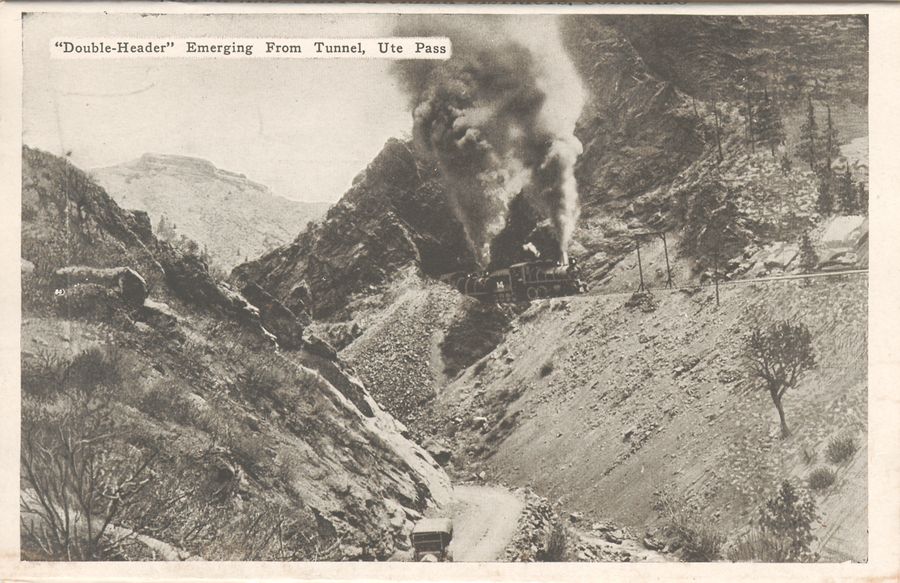 Double-header Train Emerging From Tunnel, Ute Pass