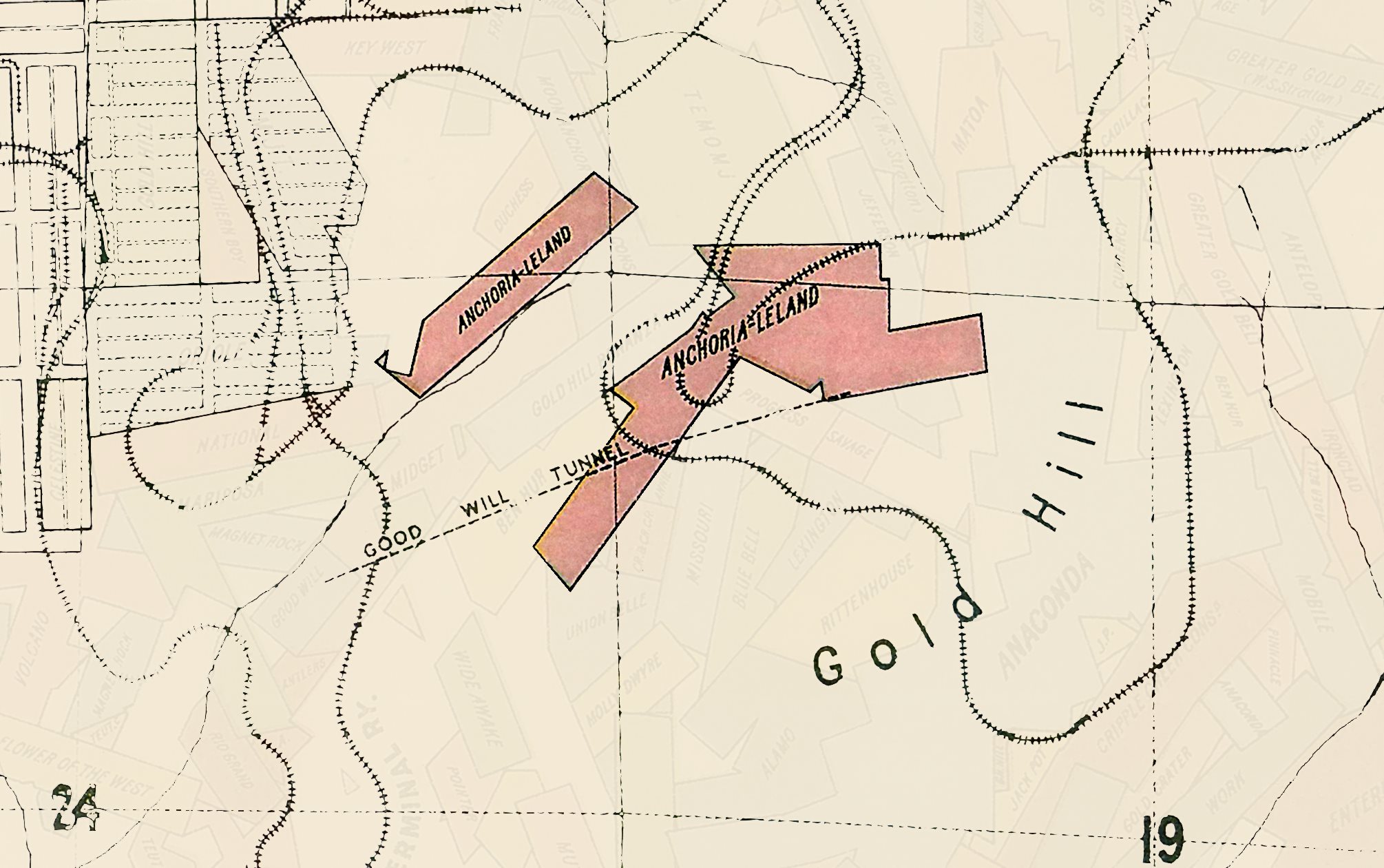 1900 Map of Anchoria-Leland Mining and Milling Company Properties in the Cripple Creek District