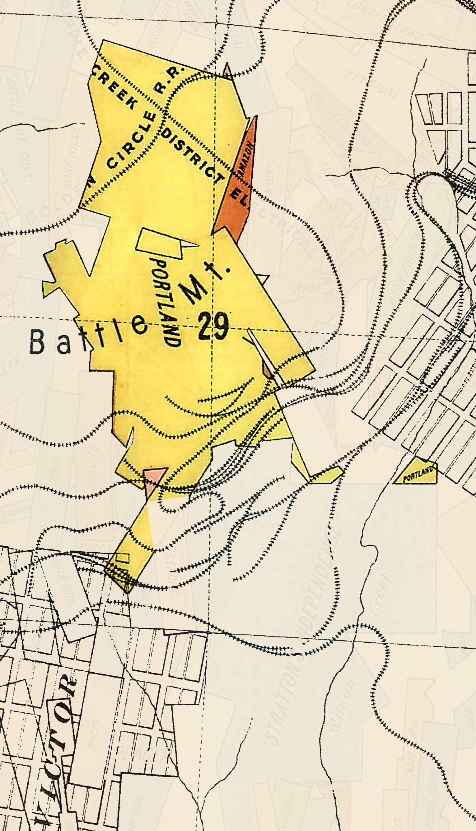 1900 Map of Portland Gold Mining Co. Properties in the Cripple Creek District