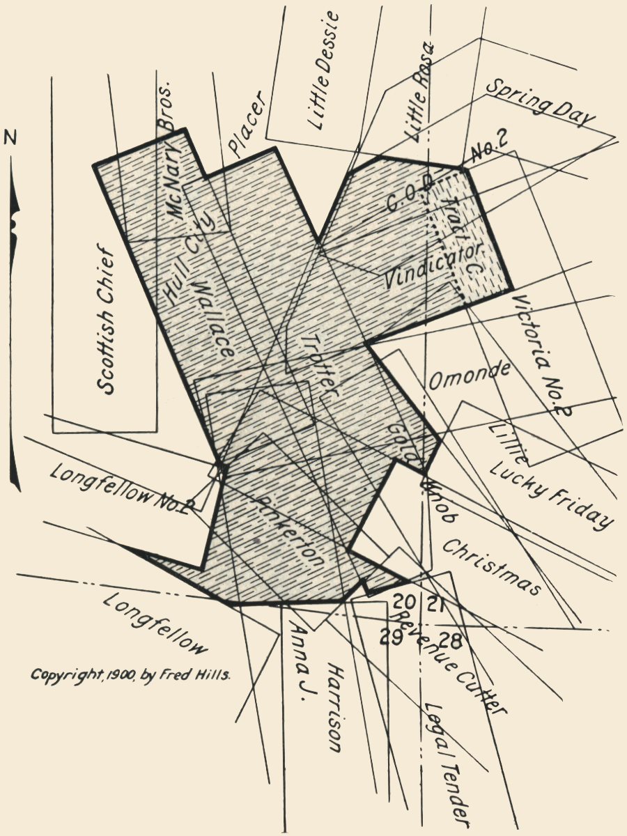 Map of Vindicator Consolidated Gold Mining Company Properties in Sections 20 & 21, T.15 South, R.69 West