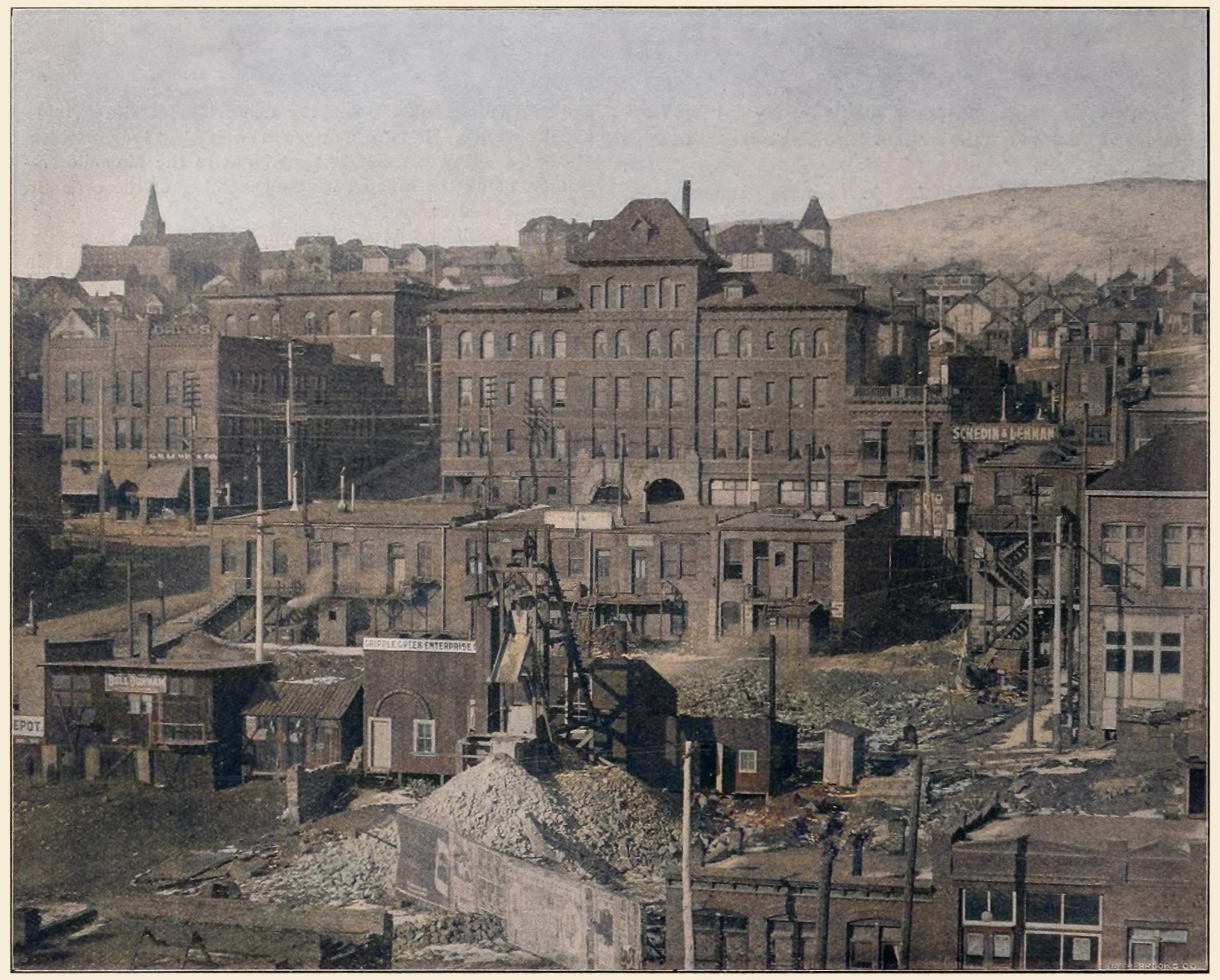 View of the National Hotel With the Cripple Creek City Mine in the Foreground.