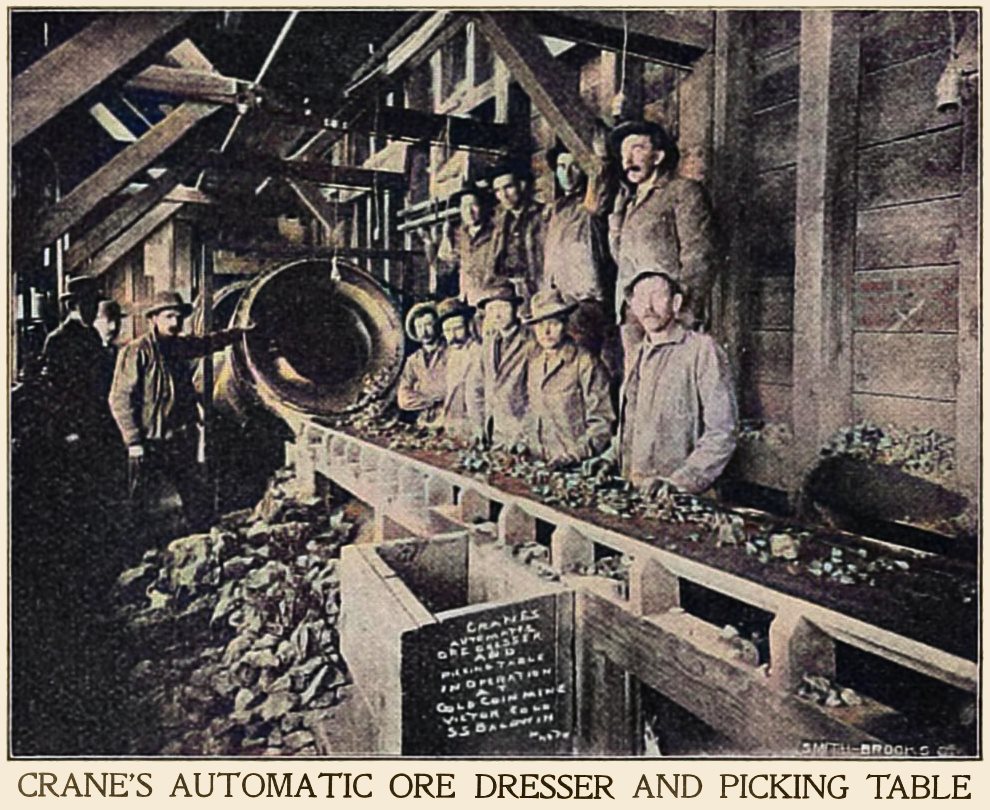 Cranes Automatic Ore Dresser and Picking Table in Operation at Gold Coin Mine Victor Colo.