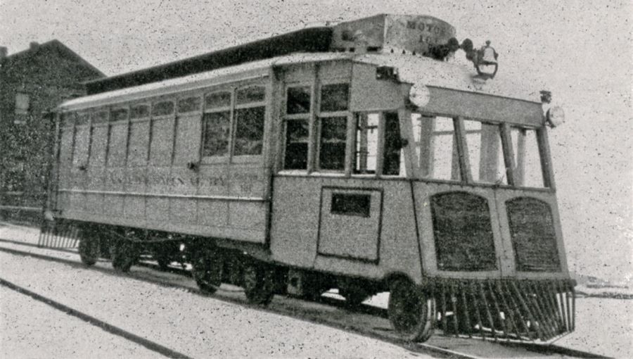 View of the Midland Terminal motor No. 101, a former street car with a rebuilt front end, and equipped with internal combustion engines, seen at Cripple Creek