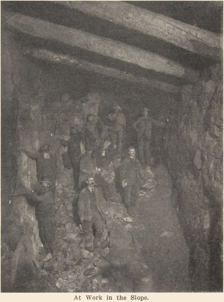 Miners at work in a slope at unknown mine